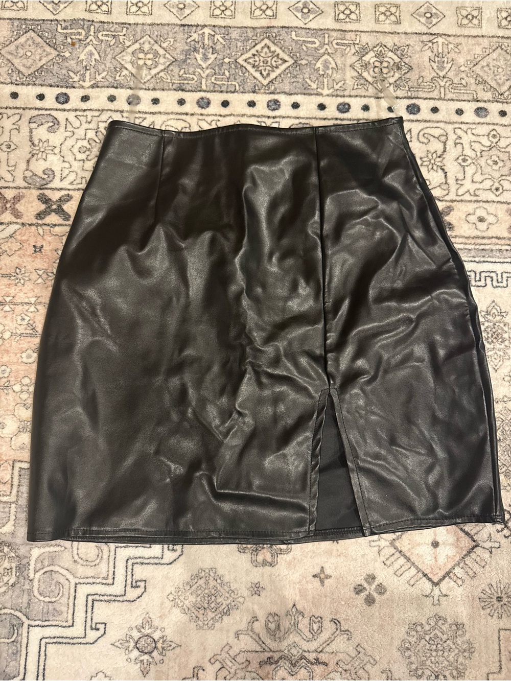 Windsor Black Faux Leather Mini Skirt with Front Slit